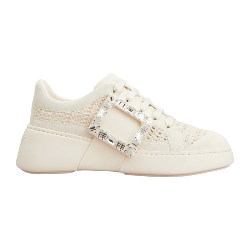 RogerVivier/罗杰维维亚女士运动休闲鞋麂皮水晶搭扣橡胶底新款