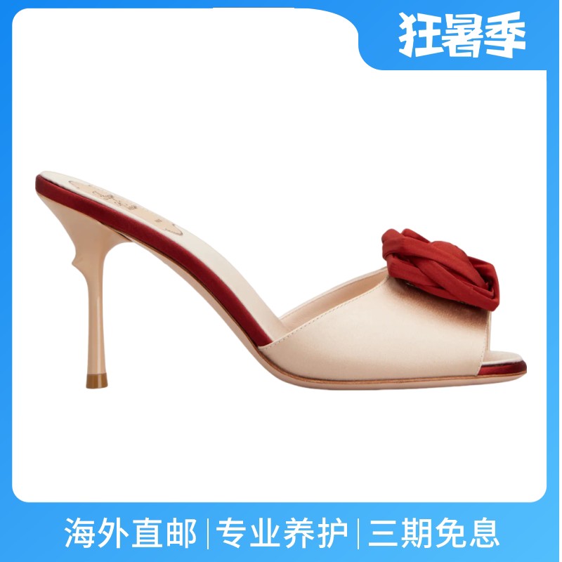 RogerVivier/罗杰维维亚女士凉鞋真丝缎面漆面跟玫瑰标志新款