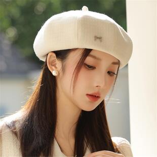 春秋帽子女复古英伦风贝雷帽大头围显脸小画家帽百搭蝴蝶结邮差帽