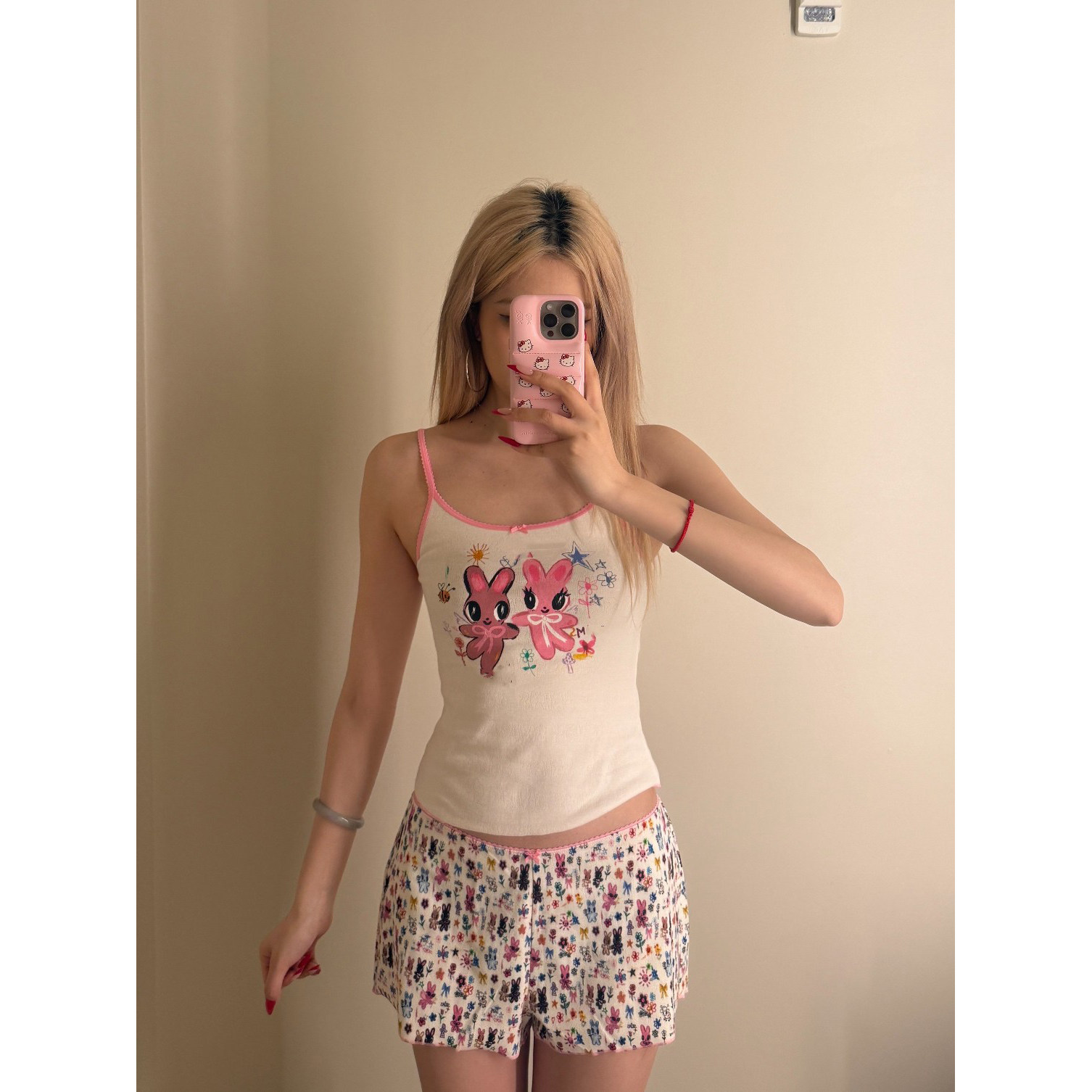 定制面料 blacklabel 26夏季小羊小兔子印花吊带 短袖 短裤居家服