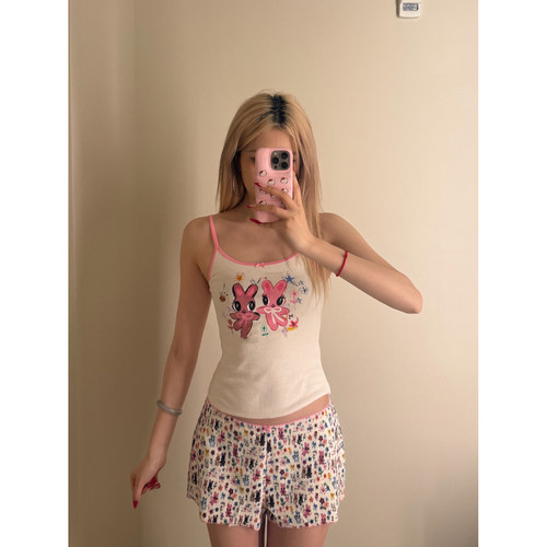 定制面料 blacklabel 26夏季小羊小兔子印花吊带 短袖 短裤居家服