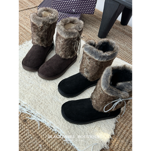 coy 26秋冬新品 复古靴子加绒短靴女款冬季保暖毛毛鞋雪地靴