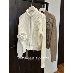 open 26早春tina 花朵针织拉链夹克针织开衫 blacklabel