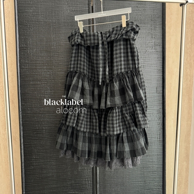 宋妍菲同款TINA OPEN YY长款格子拼接蛋糕半身裙女裙子25秋冬新款