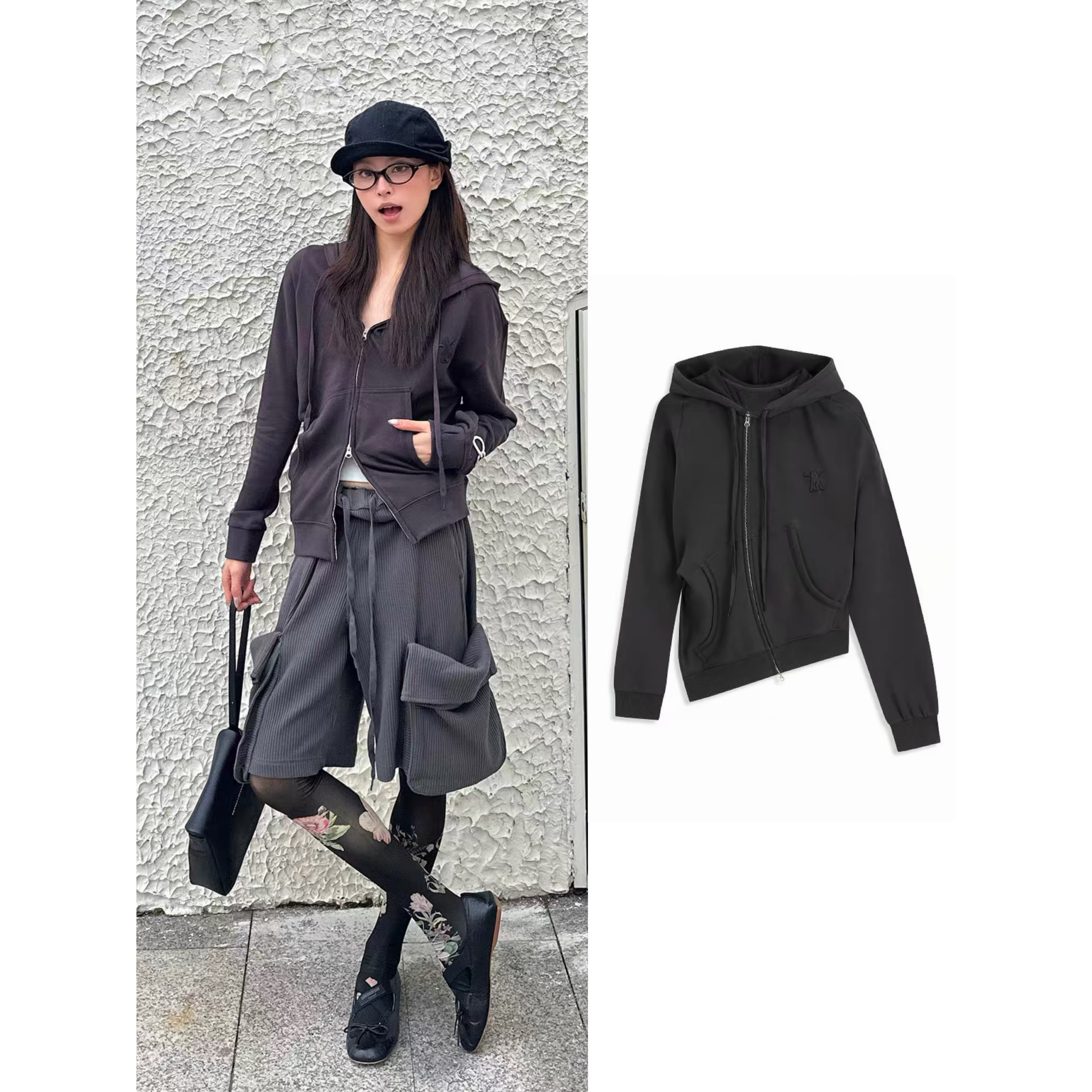 YY 26早春新品 斜拉链休闲连帽衫 卫衣 /休闲裤 卫裤/拖地裙 长裙