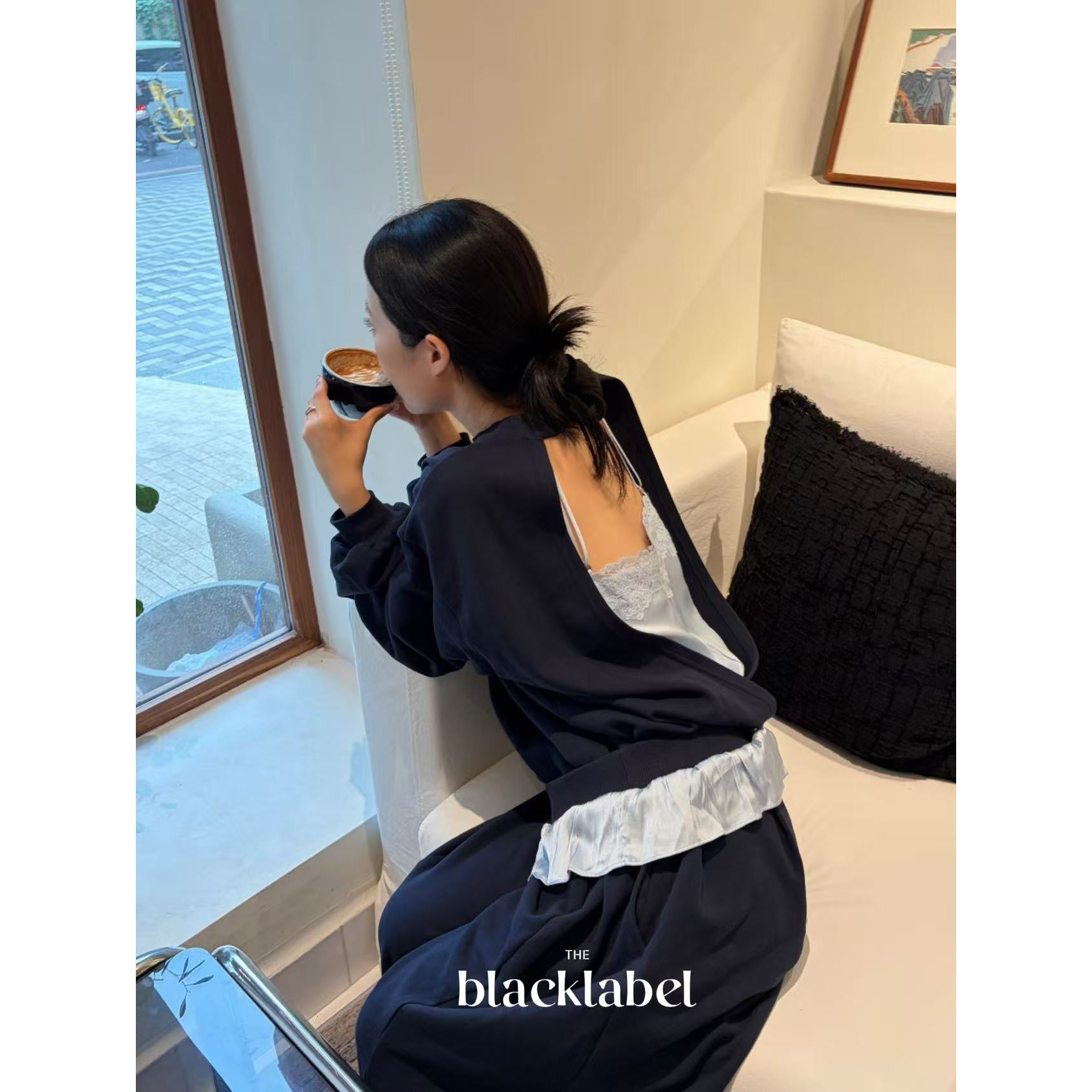 nana同款 blacklabel 26早秋新款 蕾丝拼接叠层镂空卫衣 上衣
