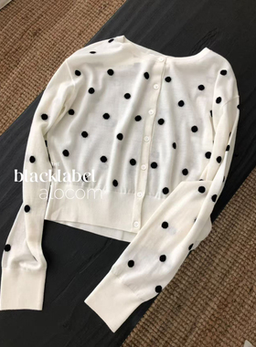 RA 25早秋新款 波点圆领羊毛针织开衫 黑色/杏色