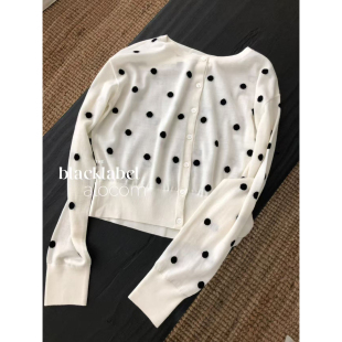 黑色 波点圆领羊毛针织开衫 杏色 25早秋新款