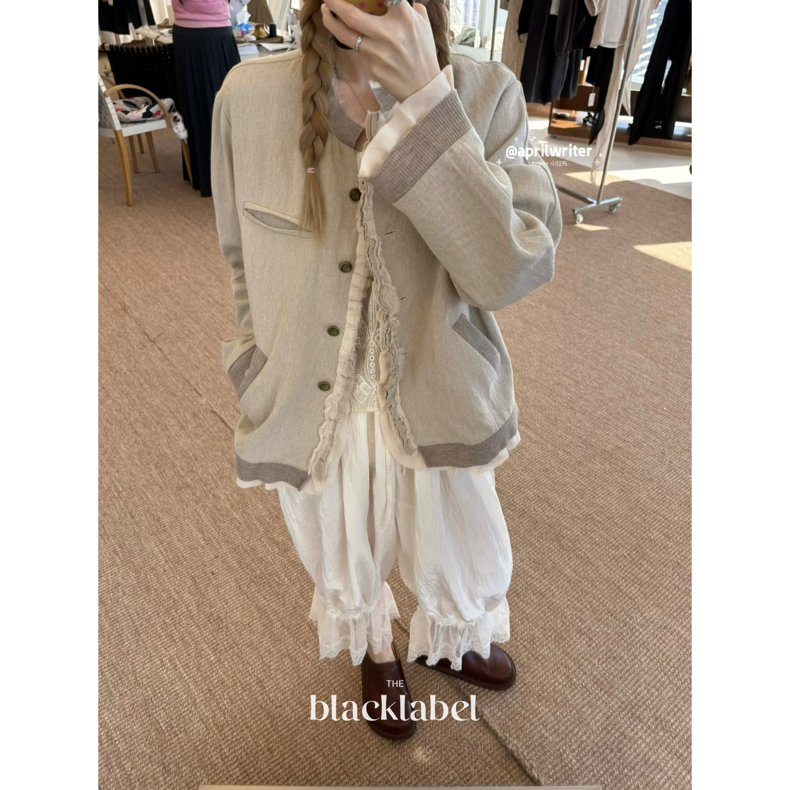 blacklabel 26早春新款薄款假两件夹克外套 上衣 女 亚麻