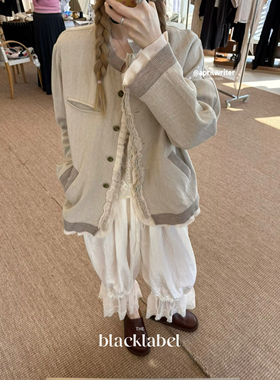 blacklabel 26早春新款薄款假两件夹克外套 上衣 女 亚麻