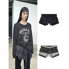 TINA OPEN YY 25秋冬新款 叠穿格子拼接百褶腰封半身裙裙裤女