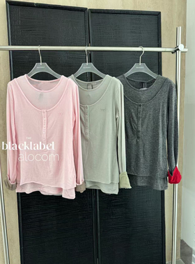 进口面料！YY纯色羊毛天丝假两件打底衫长袖T恤 上衣 25秋冬