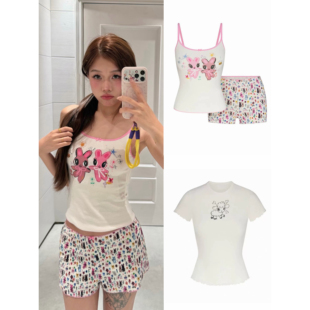 短裤 定制面料 居家服 短袖 小羊小兔子印花吊带 blacklabel 26夏季