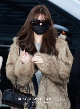 杨超越同款TINA OPEN YY 25环保皮草双面穿宽松连帽夹克外套大衣