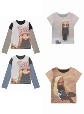 COY合作款26新款 春娃娃印花斜肩露肩短袖T恤/拼接长袖/正肩短袖