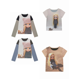 COY合作款26新款 春娃娃印花斜肩露肩短袖T恤/拼接长袖/正肩短袖