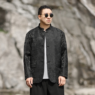 半墨新中式立领夹克男2025秋季新款宽松胖子提花外套潮流大码男装