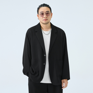 半墨平驳领休闲西服男士春季宽松加肥加大单排扣西装外套大码男装