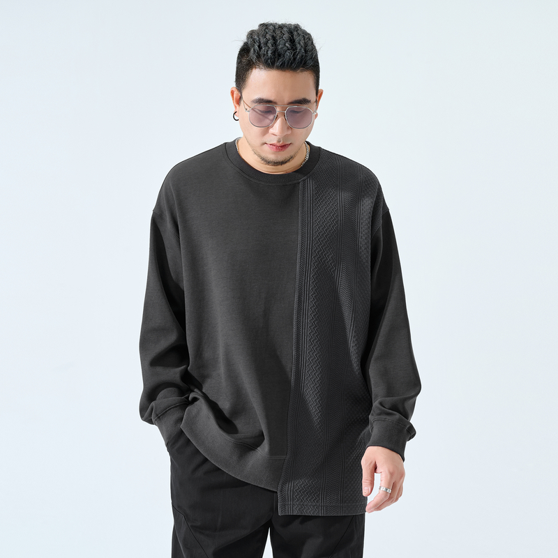 半墨大码男装圆领卫衣男秋季新款拼接撞色原创设计秋装宽松外套潮