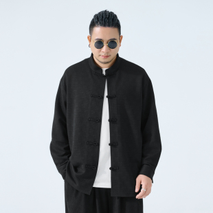 立领衬衫 男士 2025秋季 半墨大码 中国风盘扣唐装 新中式 新款 外套 男装