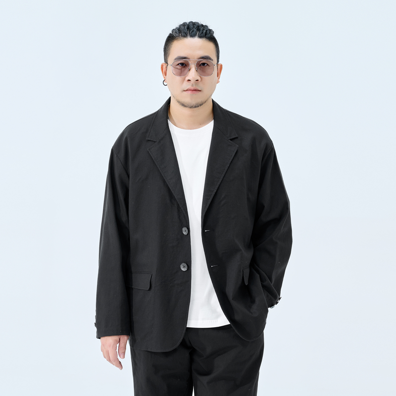 半墨大码男装休闲小西装男春季新款宽松加肥加大男士棉麻西服外套