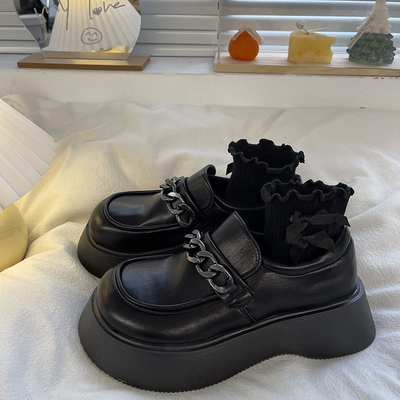 极速大头鞋女2022秋冬复古增高厚底松糕玛丽珍R英伦小皮鞋小众设