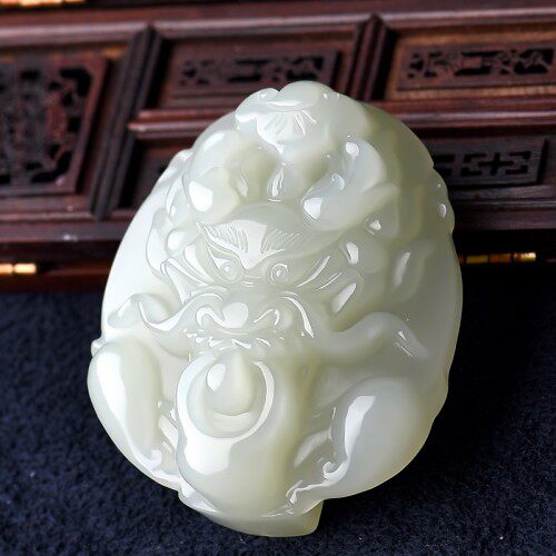 天然新疆和田玉龙头皮带扣挂件正品玉器玉石白玉腰扣腰佩皮带扣头