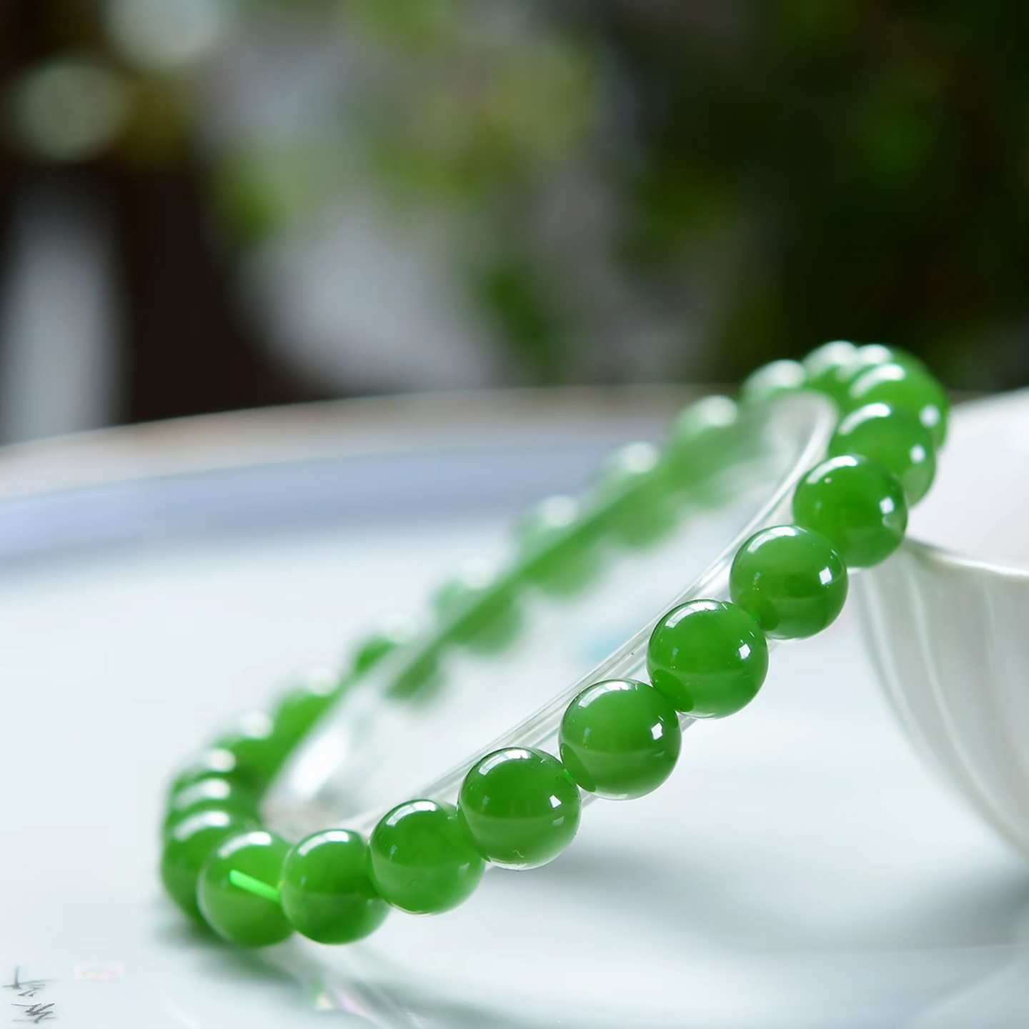 高级感菠菜绿碧玉手链女款手串