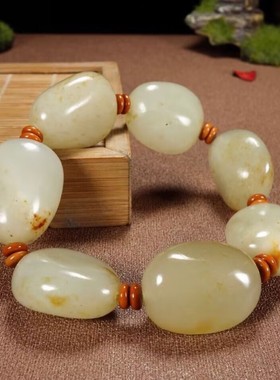 羊脂级洒金皮籽料原石手链手串