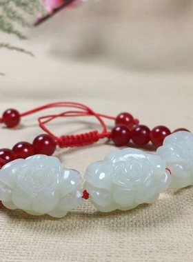 花朵情侣礼物新疆和田玉送证书