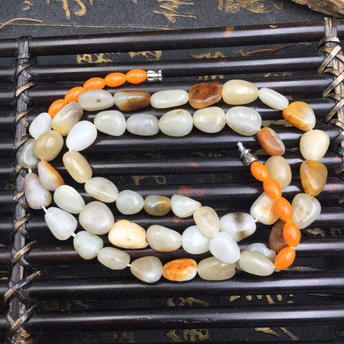 新疆和田玉籽料项链玉石吊坠男款挂件绳黄沁皮原石随形玉项链包邮