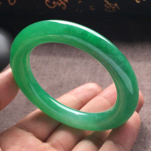 高品质阳绿满绿翡翠色玉手镯女款帝王绿冰糯种翡翠润圆条玉镯子冰