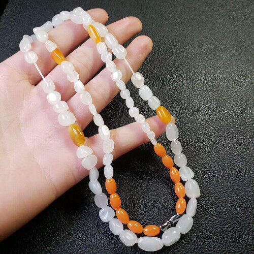 天然新疆和田玉项链挂绳籽料原石珠子带黄皮玉坠玉佩吊坠挂绳男款