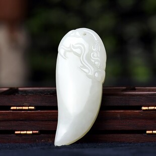 新疆和田玉狼牙吊坠男士项链霸气狼牙白玉吊坠个性潮人毛衣链送证