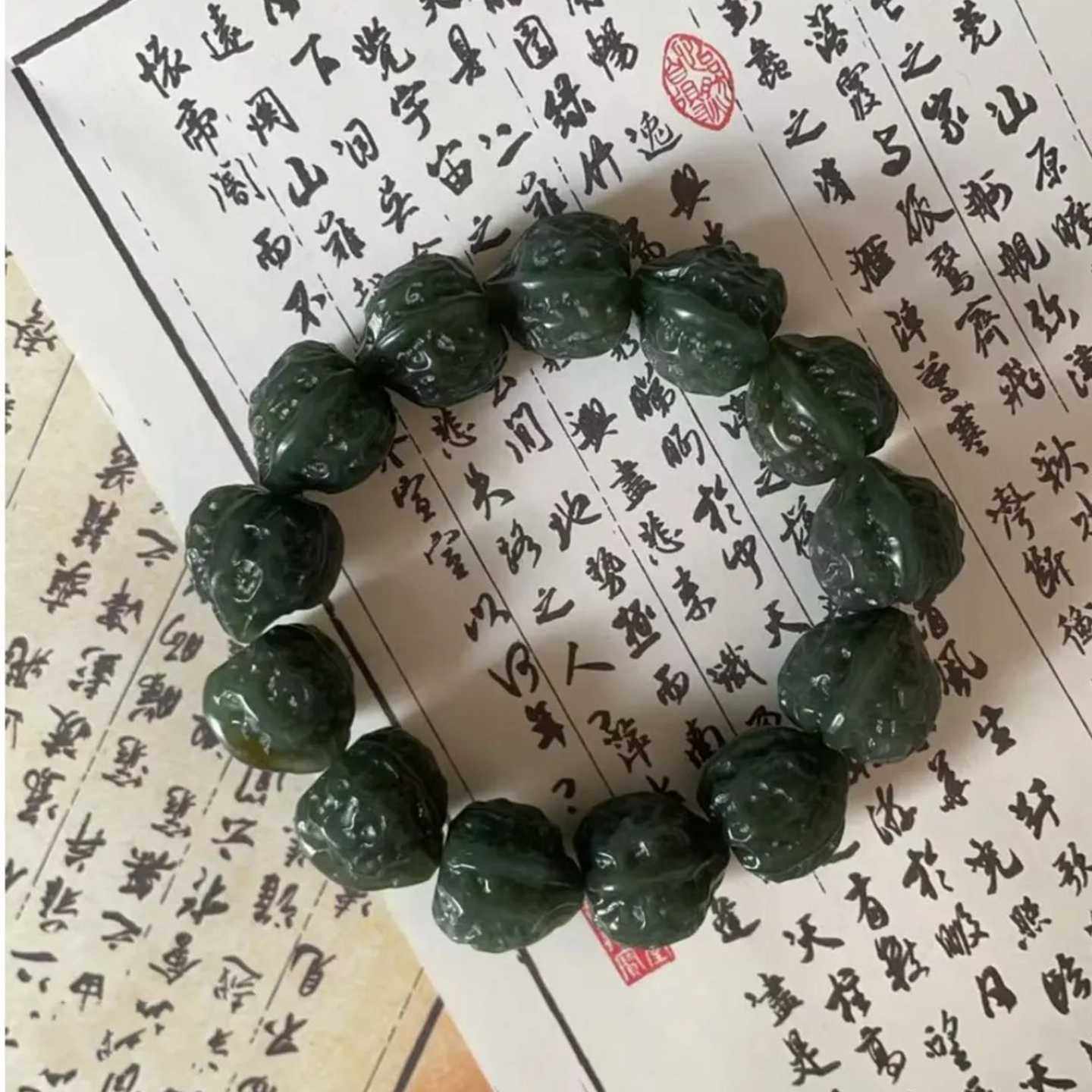 正品真玉青玉核桃手串手链