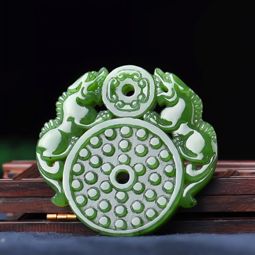 仿古双面精雕貔貅挂件新疆和田玉