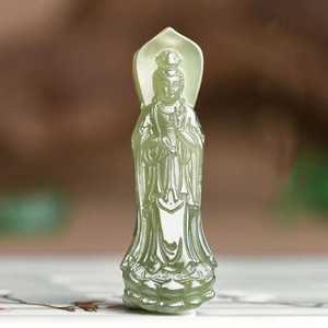 天然新疆和田玉立体观音吊坠
