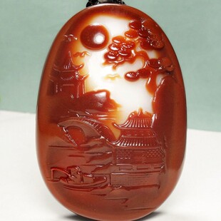 收藏级新疆和田玉山水吊坠红皮籽料原石山水怡情挂件男女款玉吊坠