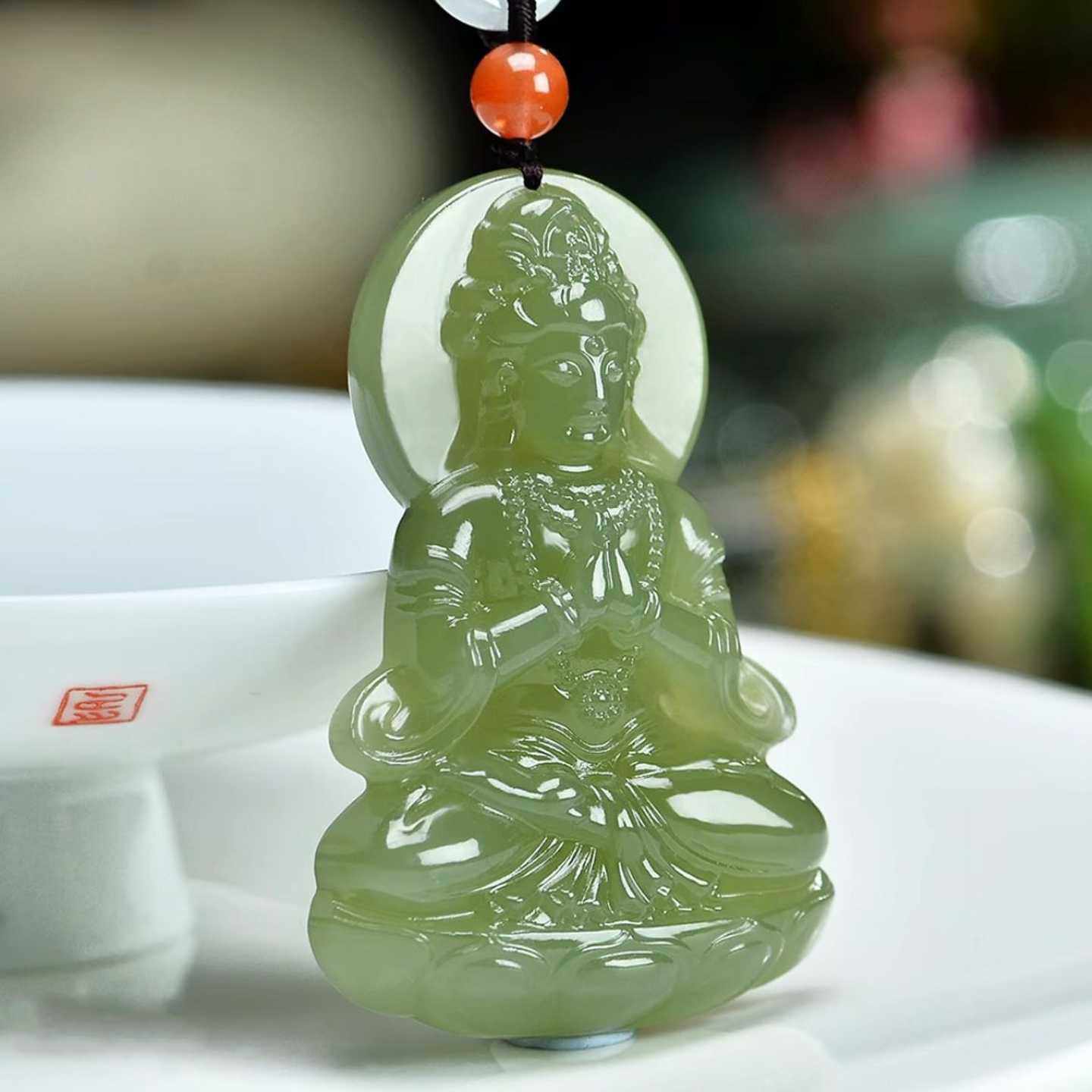 真品天然和田玉观音菩萨吊坠
