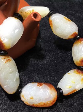 正品保真新疆和田玉财神手链