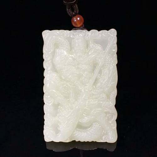 天然和田玉忠义关公玉佩龙牌吊坠正品白玉双面精雕关公玉挂件男款
