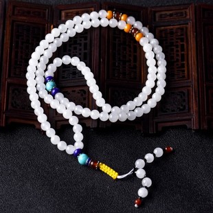 新疆和田玉108颗佛珠手链男女款白玉项链多圈6mm手链手串毛衣链