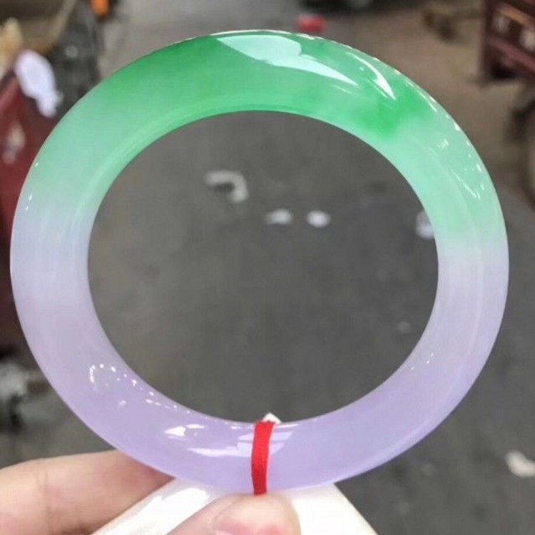 高端缅甸翡翠手镯冰糯种圆条春带彩紫罗兰翡翠玉镯子女款手镯玉镯