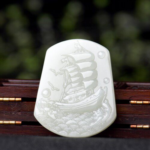 天然新疆和田玉一帆风顺吊坠白玉一帆风顺挂件男女款平安玉牌玉佩