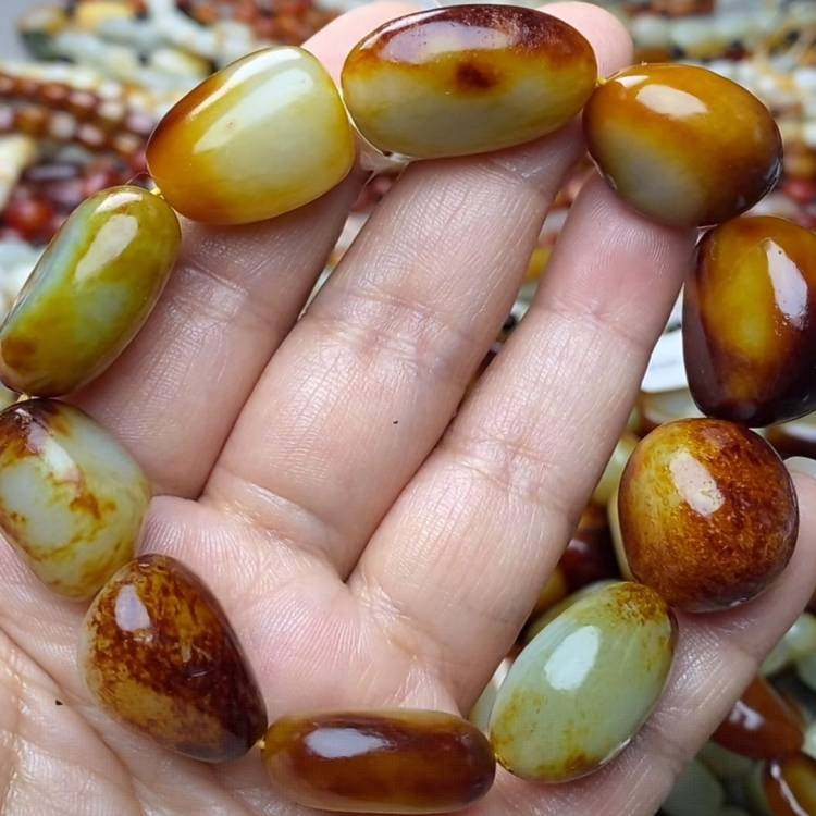 保真新疆和田玉手链红沁皮原石籽料手串手链男款玉石玉器手链包邮