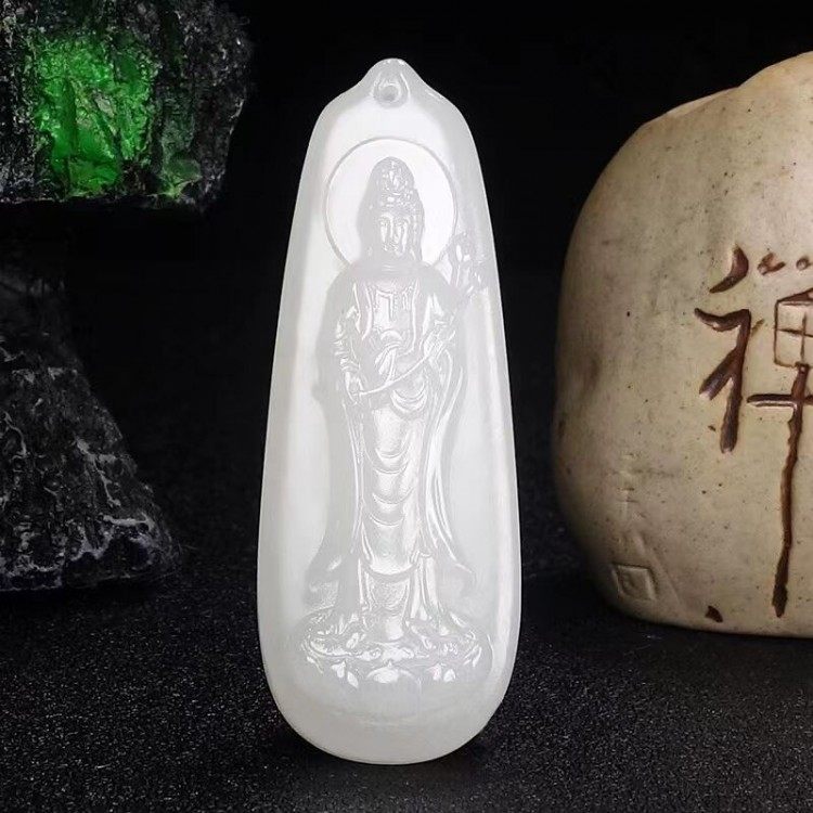 新疆和田玉观音吊坠男款天然羊脂白玉
