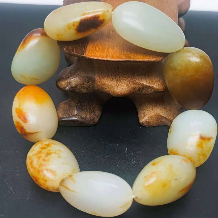 保真新疆和田玉手链黄沁皮原石籽料手串手链男款玉石玉器手链手串