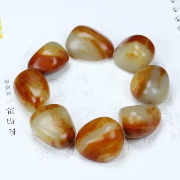 羊脂级红沁皮籽料原石手链手串