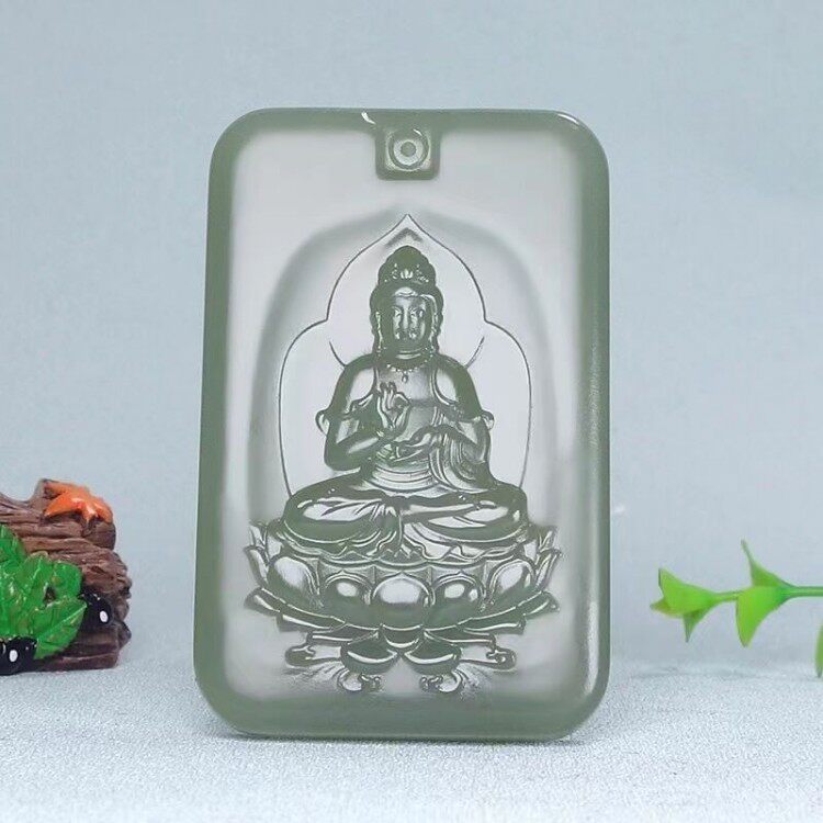 新疆和田玉青玉莲花观音吊坠