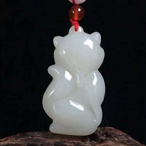 天然和田玉狐狸吊坠男女款白玉挂件项链正品玉器玉石玉坠附送证书